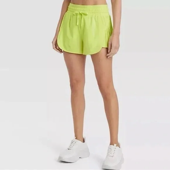 Boylan Women's Neon Lime Drawstring Pleated Athletic Shorts - Picture 1 of 4